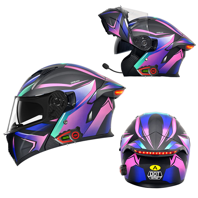 Modular Flip Up Motorcycle Helmet Dot Approved - Caschi Moto DOT con Doppia Visiera,