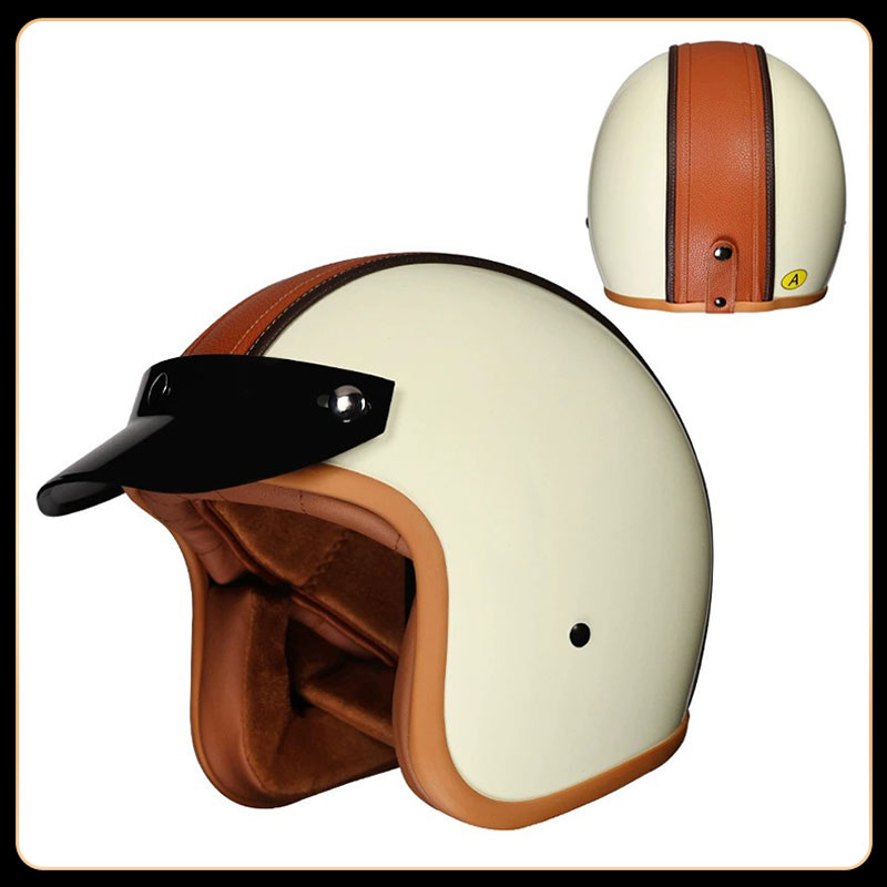 Vintage Open Face Retro Helmet - Casco Moto Vintage 3/4 Open Face,