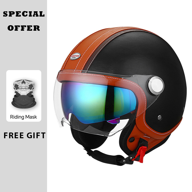 Casco aperto in pelle marrone  - Vintage Open Face Retro Helmet recensione e prezzo