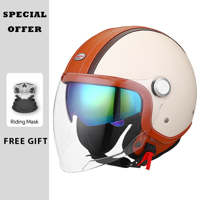 Casco aperto in pelle marrone  - Vintage Open Face Retro Helmet recensione e prezzo