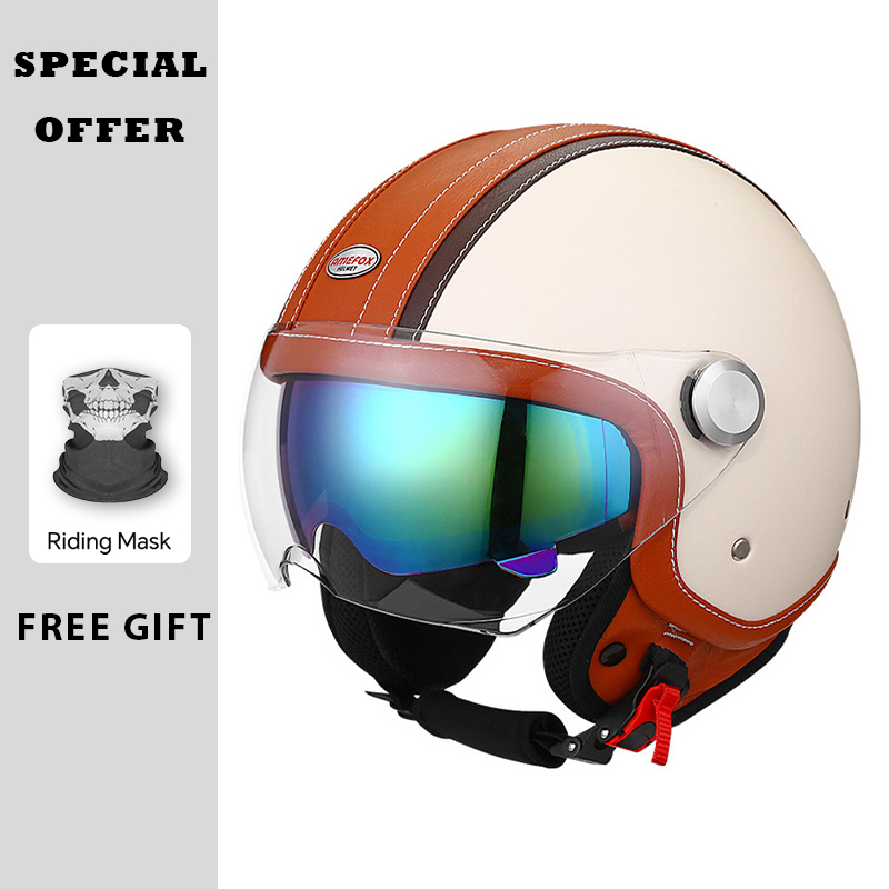 Casco aperto in pelle marrone  - Vintage Open Face Retro Helmet recensione e prezzo