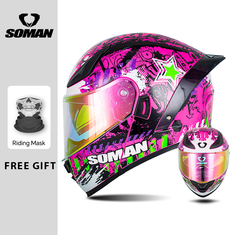 SOMAN Casco modulare Flip Casc - Dual Visor Motorcycle Racing Helmet recensione e prezzo