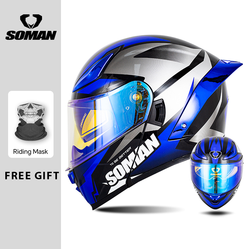 SOMAN Casco modulare Flip Casc - Dual Visor Motorcycle Racing Helmet recensione e prezzo