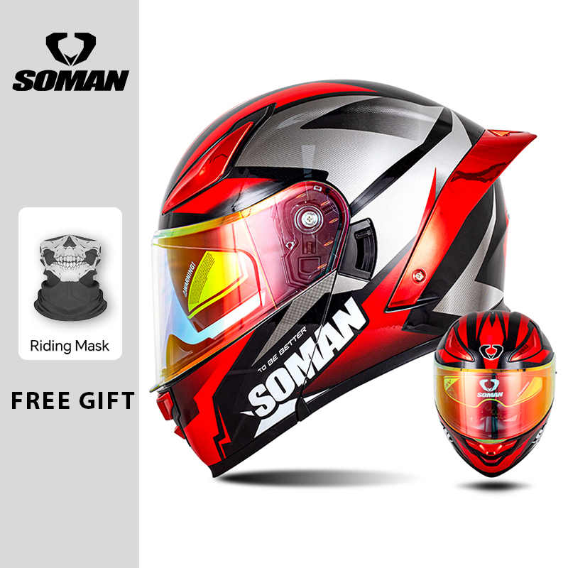 SOMAN Casco modulare Flip Casc - Dual Visor Motorcycle Racing Helmet recensione e prezzo